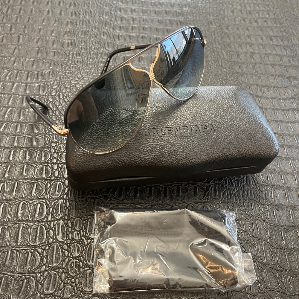 Balenciaga Sunglasses #BA 12 BA0012 33B Black Grey Lenses w/ Gold & Black Frame